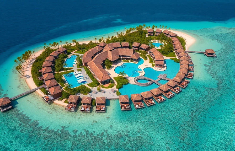 Aerial view of the complete Sandals Exuma resort complex