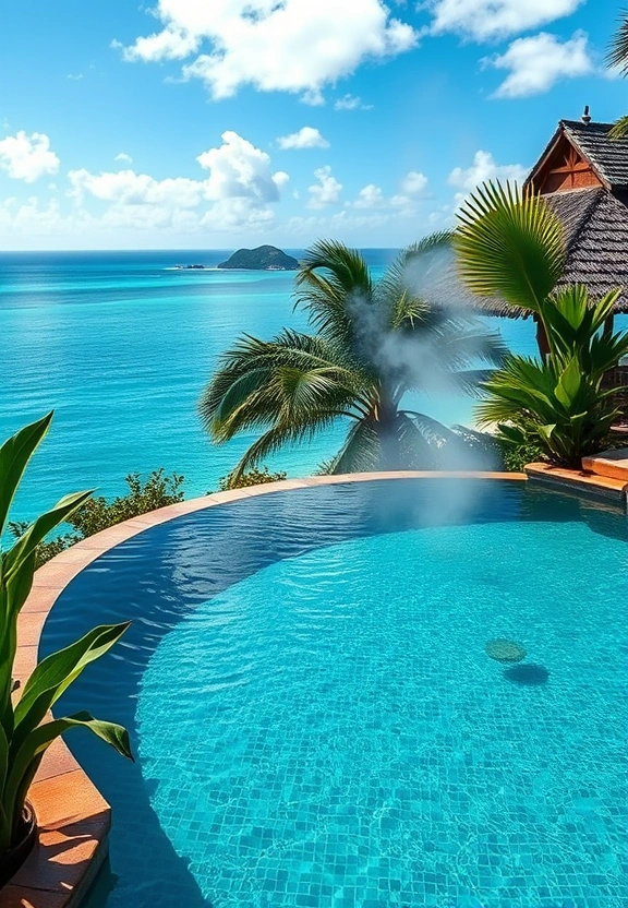 Infinity hydrotherapy pool overlooking the Caribbean Sea
