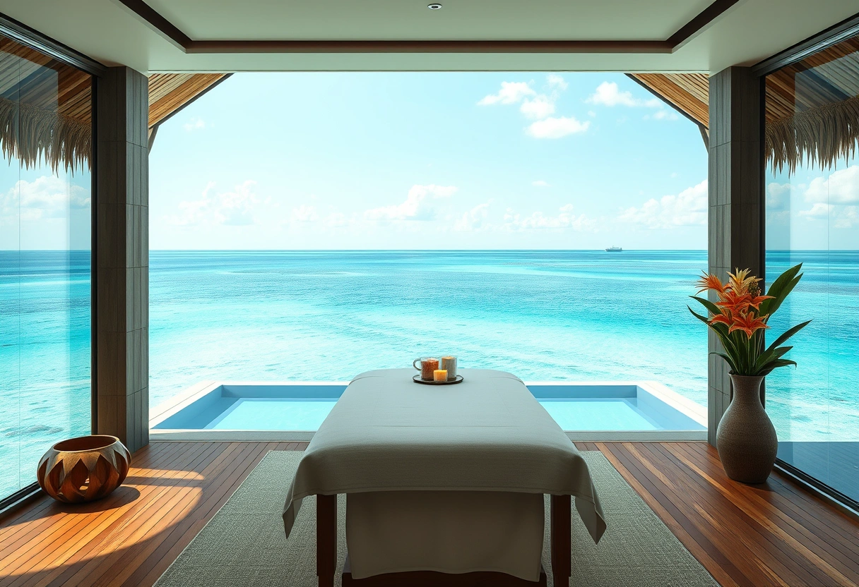 Overwater spa treatment room with ocean views and serene ambiance