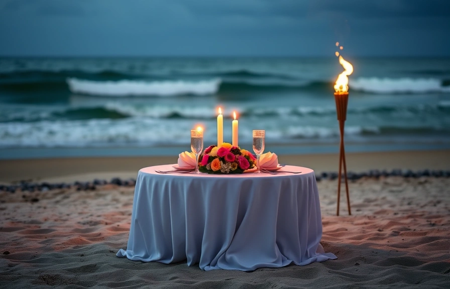 Private candlelit dinner for two on the beach