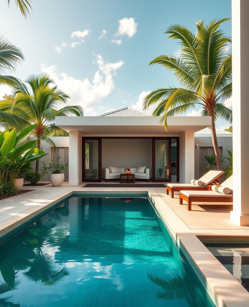 Swim-up suite with direct pool access and tropical garden views